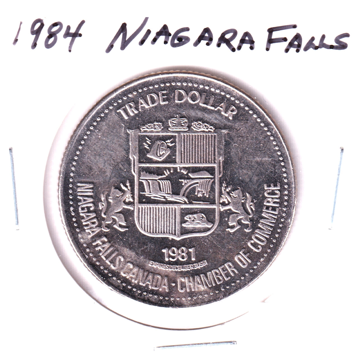 1981 Niagara Falls, Ontario, Trade Dollar: "The Legendary Indian Maid of the Mist"