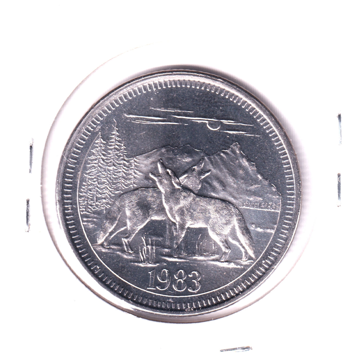 1983 Jasper, Alberta, Souvenir Dollar: Howling Wolves