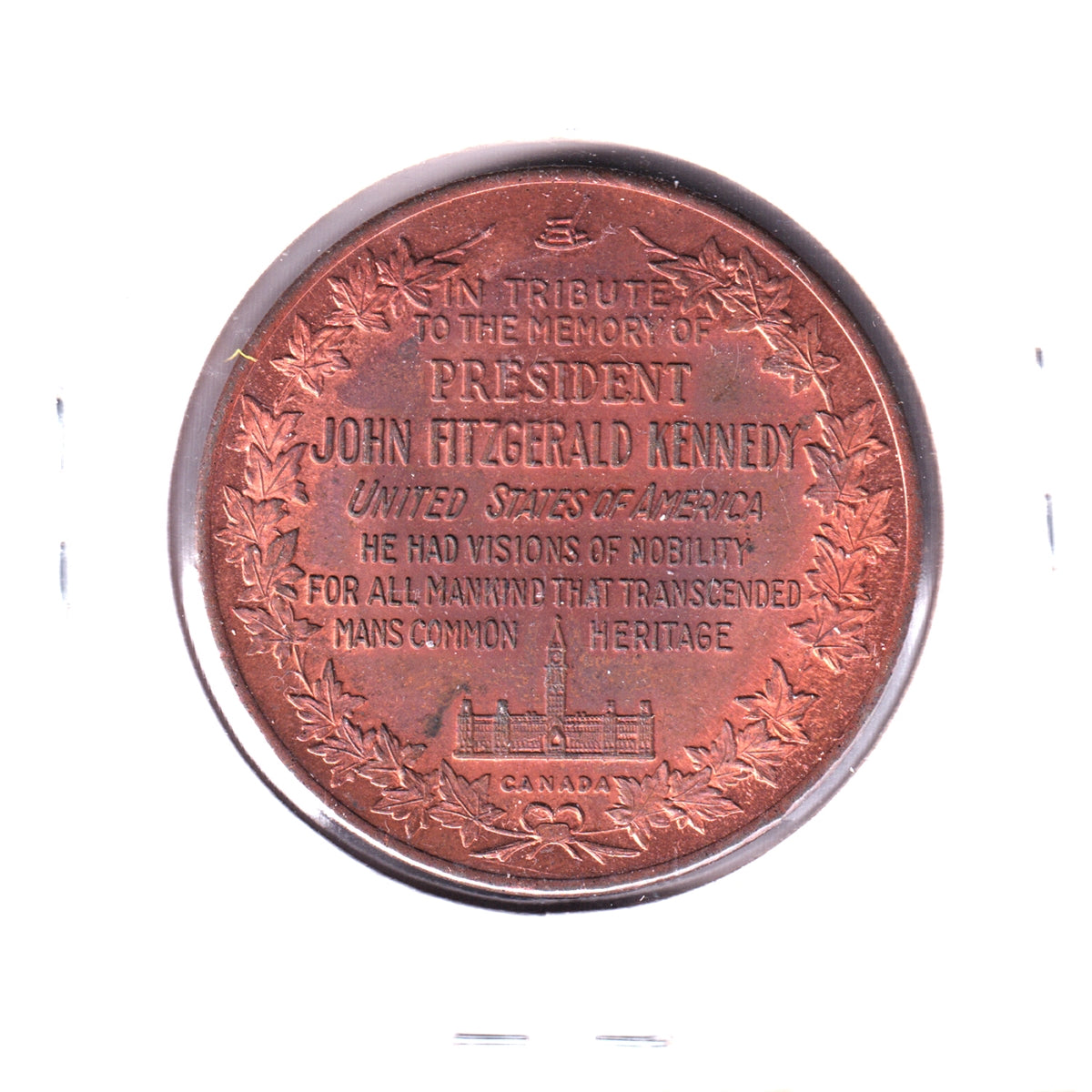 1963 Canada John Fitzgerald Kennedy Memorial Medallion (Toned)