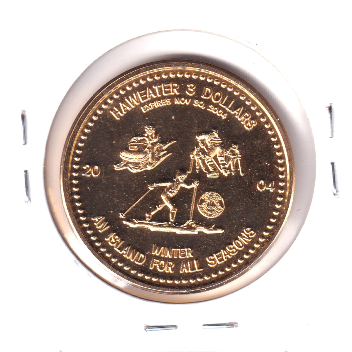 2004 Manitoulin Island Haweater 3 Dollar Trade Token: Island for All Seasons - Winter (Gold Plated)