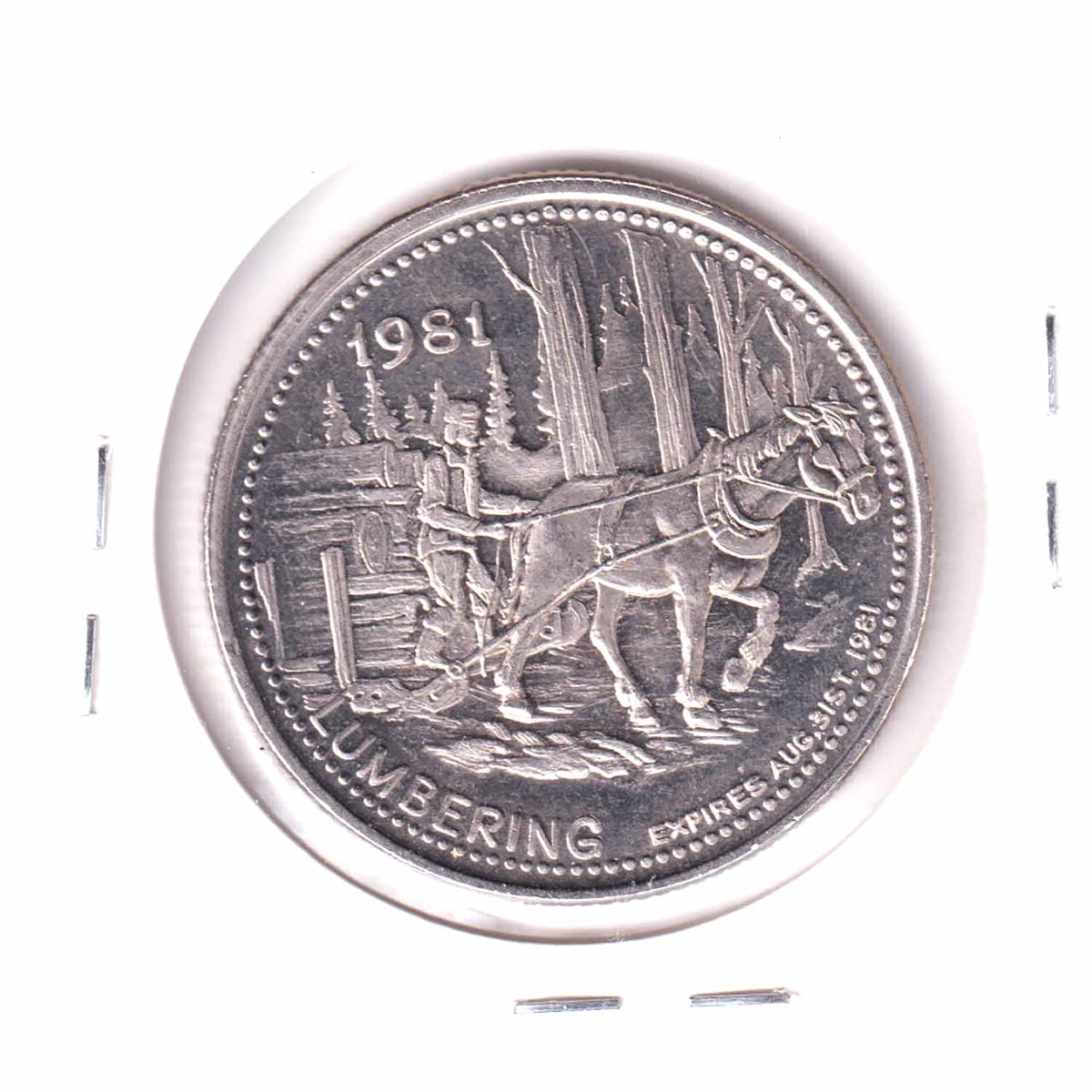 1981 North Bay, ON, 1982 Centennial Trade Dollar Token: Lumbering