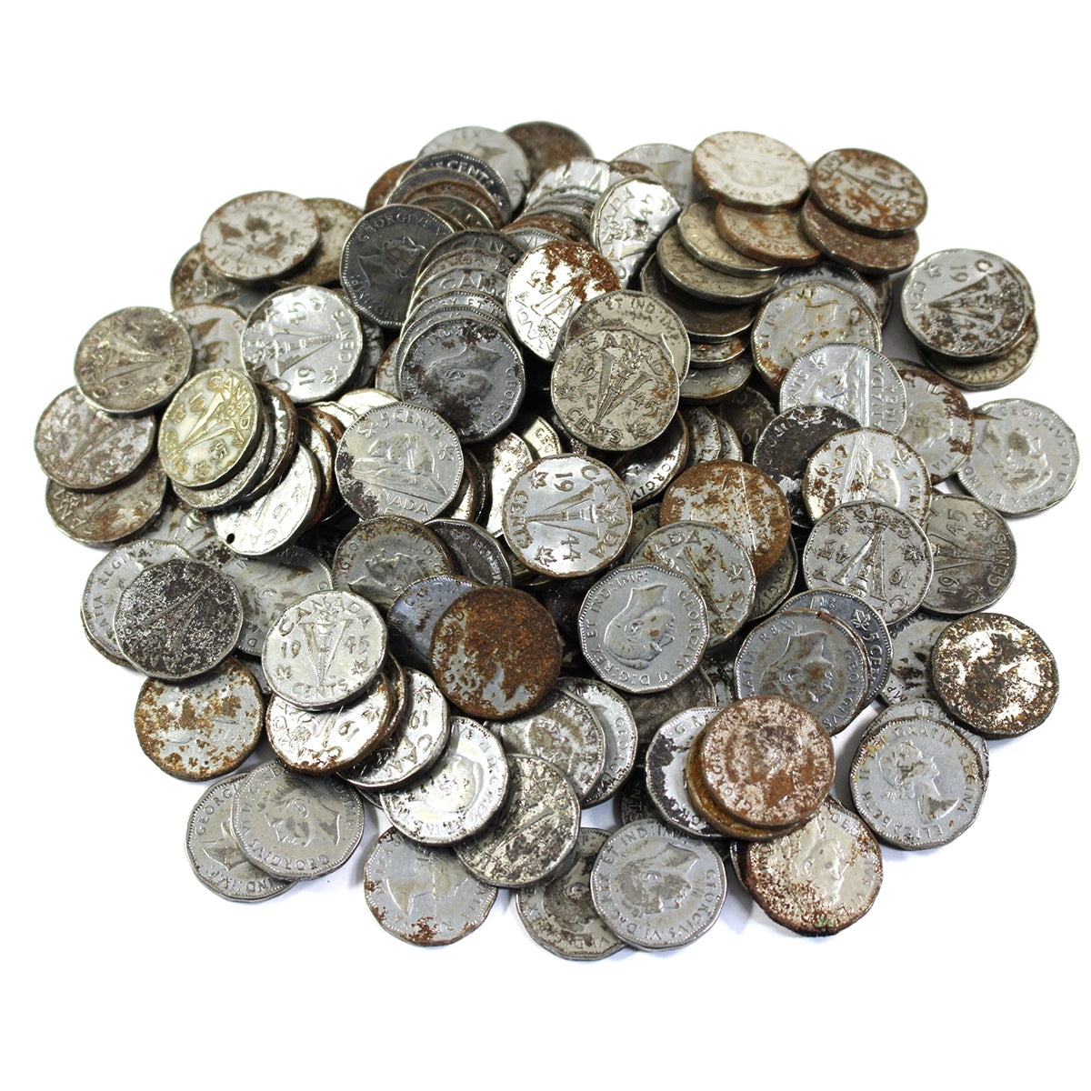 Lot of 570x Assorted Canada Steel 5-cents (1944, 1945, 1951-1954), 570Pcs (Impaired)