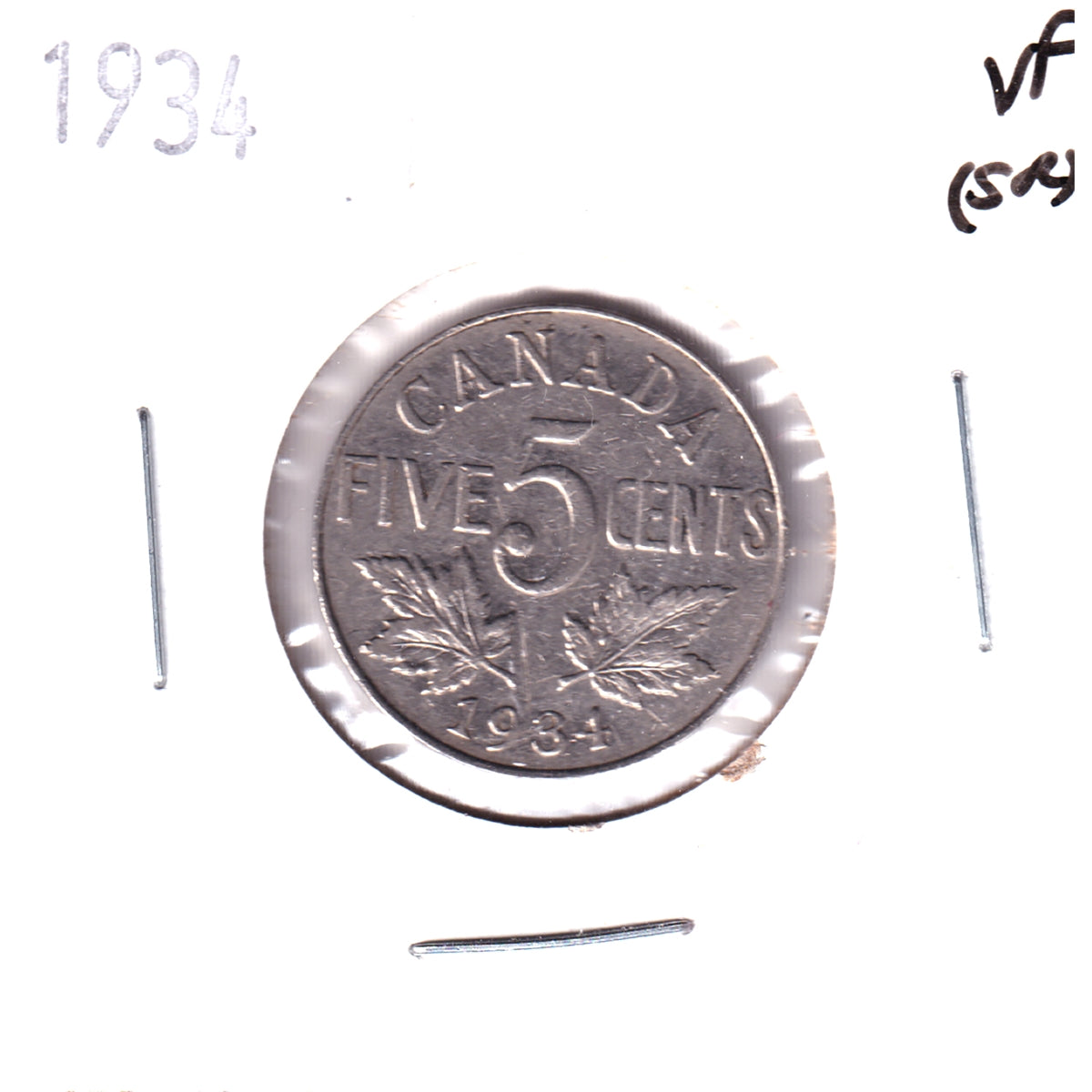 1934 Canada 5-cents Very Fine (VF20) Scratched, nicks, or impaired