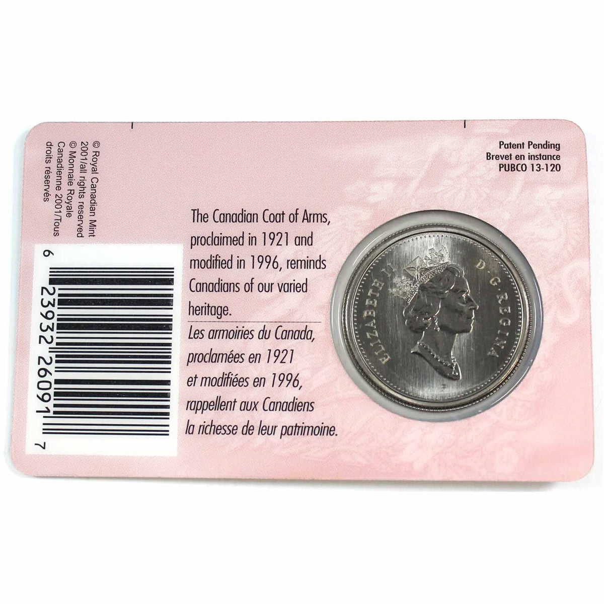 2001 Canada 50-cents in Provincial Coat of Arms Card