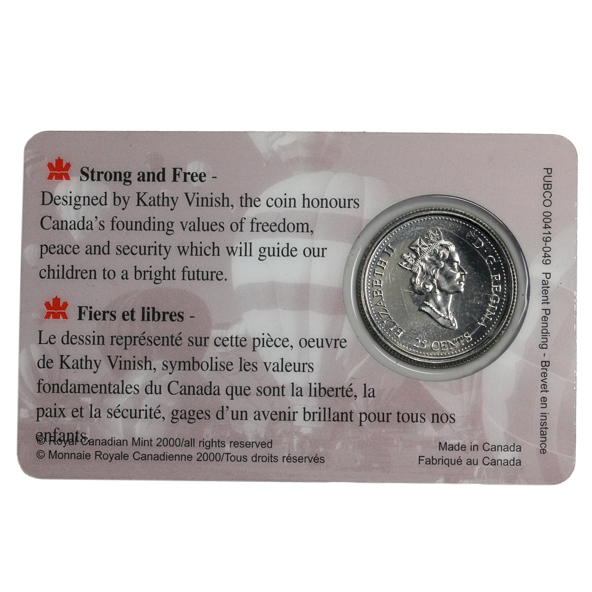 2000 Freedom Canada Millennium 25-cent Coin in Card Issued by the RCM