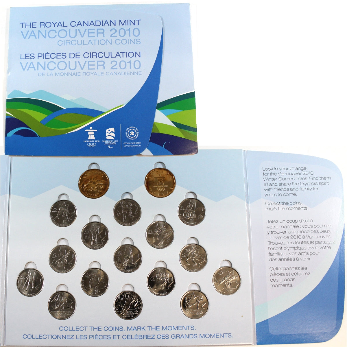 2007-2010 Vancouver Olympics 17-coin Set (Non-colour) in Royal Bank Board (Light Wear)