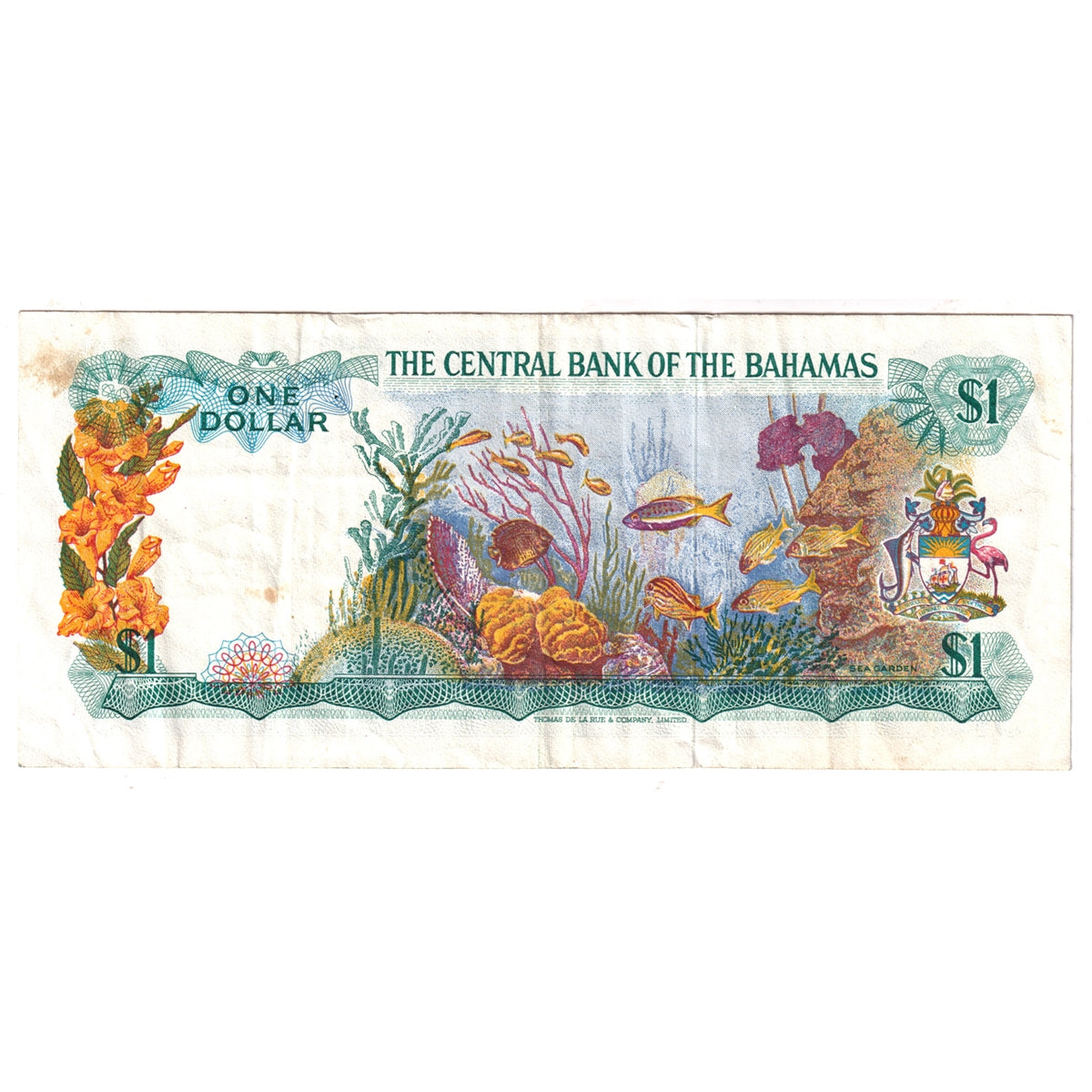 Bahamas Note, 1974 1 Dollar, Very Fine (VF20) Tear, stain, or rust