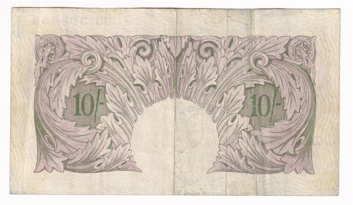 Great Britain 1940 10 Shillings, ZD, Very Fine (VF20) Tears