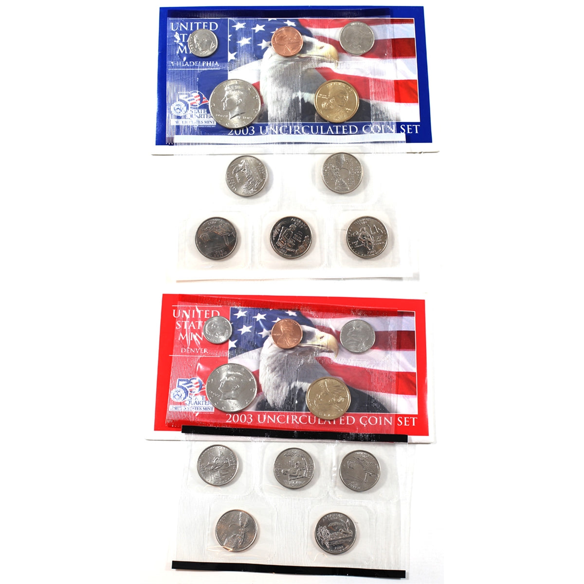 2003 USA Uncirculated Coin Set, P&D Mints (Some light toning, light wear on sleeves)