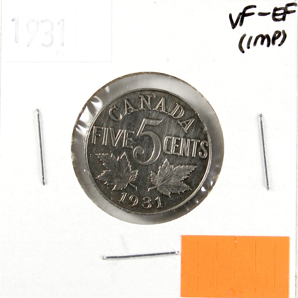 1931 Canada 5-cents VF-EF (VF30) Scratched, nicks, or impaired