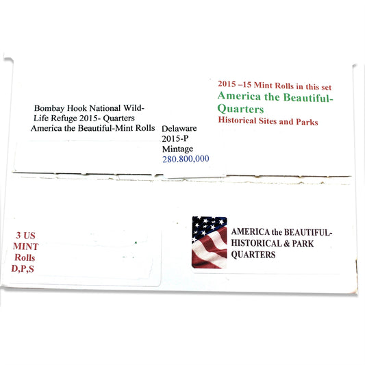 Set of 3x 2015 PDS USA National Parks Quarter Rolls - Bombay Hook, 3 Rolls in Box