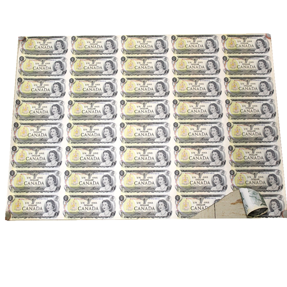 1973 $1 Canada Uncut Sheet of 40 Notes with BFK Prefix (Ruffled, small tear)