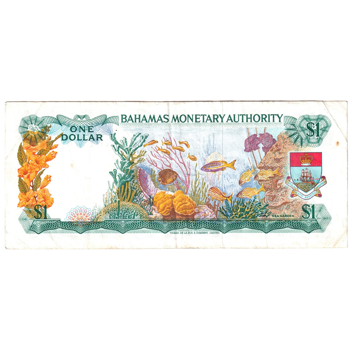 Bahamas Note, Pick #27a 1968 1 Dollar, Very Fine (VF20) Tear, stain, or damaged