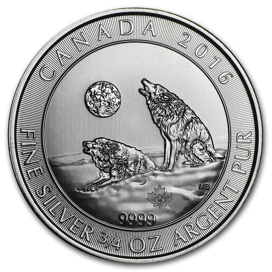 2016 Canada $2 Howling Wolves 3/4oz. .9999 Silver (No Tax) Lightly toned/Spots