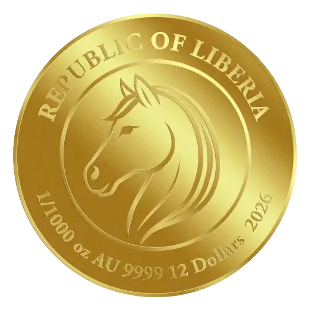 2026 Liberia $12 Year of the Horse 1/1000oz 24K .9999 Gold in Card (No Tax)