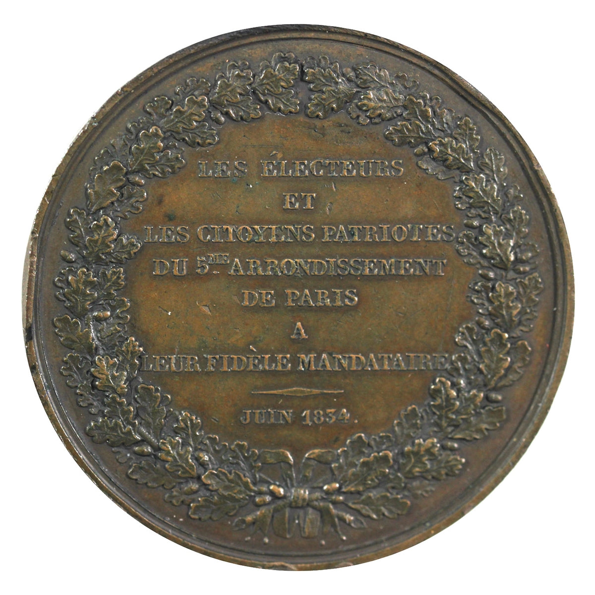 France 1834 Medal: Eusebe Salverte Elected Deputy in 1828, 1830, 1834, Very Fine