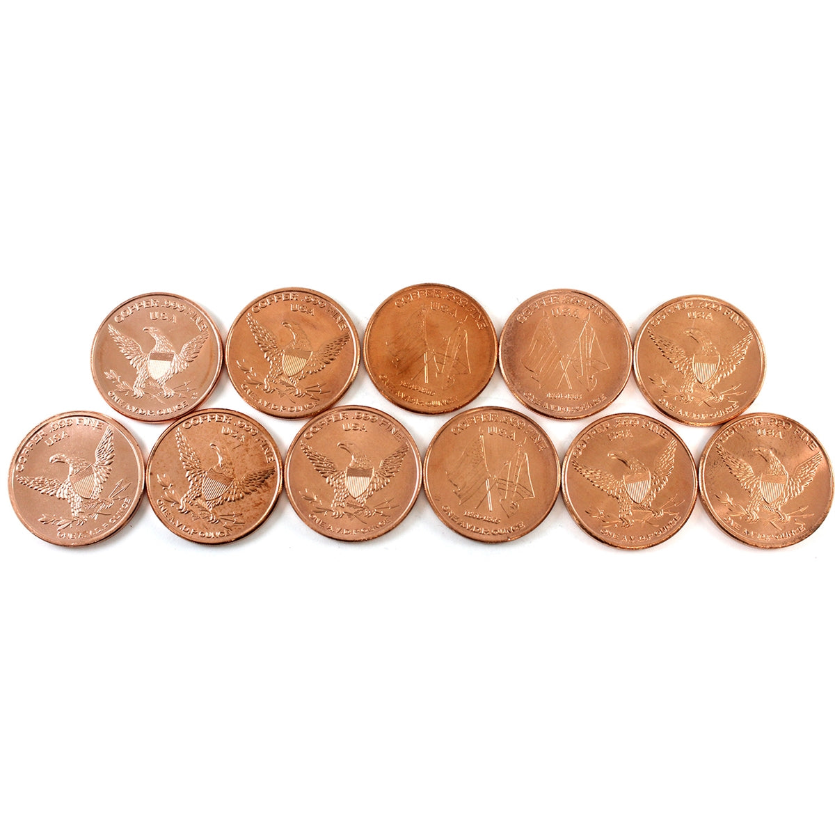 Lot of 11x Different Military/Veteran Themed 1oz. AVDP .999 Fine Copper Rounds, 11Pcs