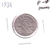 1934 Canada 5-cents F-VF (F15) Scratched, nicks, or impaired