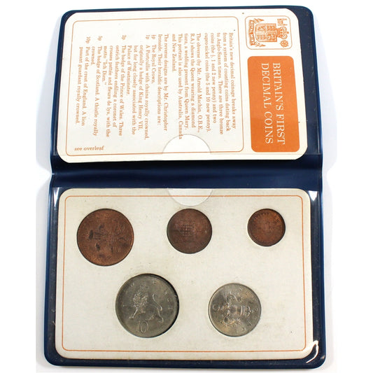 1968-1971 Britain's First Decimal Coins Set in Blue Folder (Impaired)