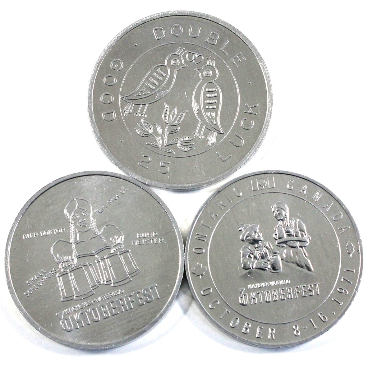 3x 1969, 1970 & 1971 Kitchener-Waterloo Heritage Festival and Oktoberfest Tokens, 3Pcs