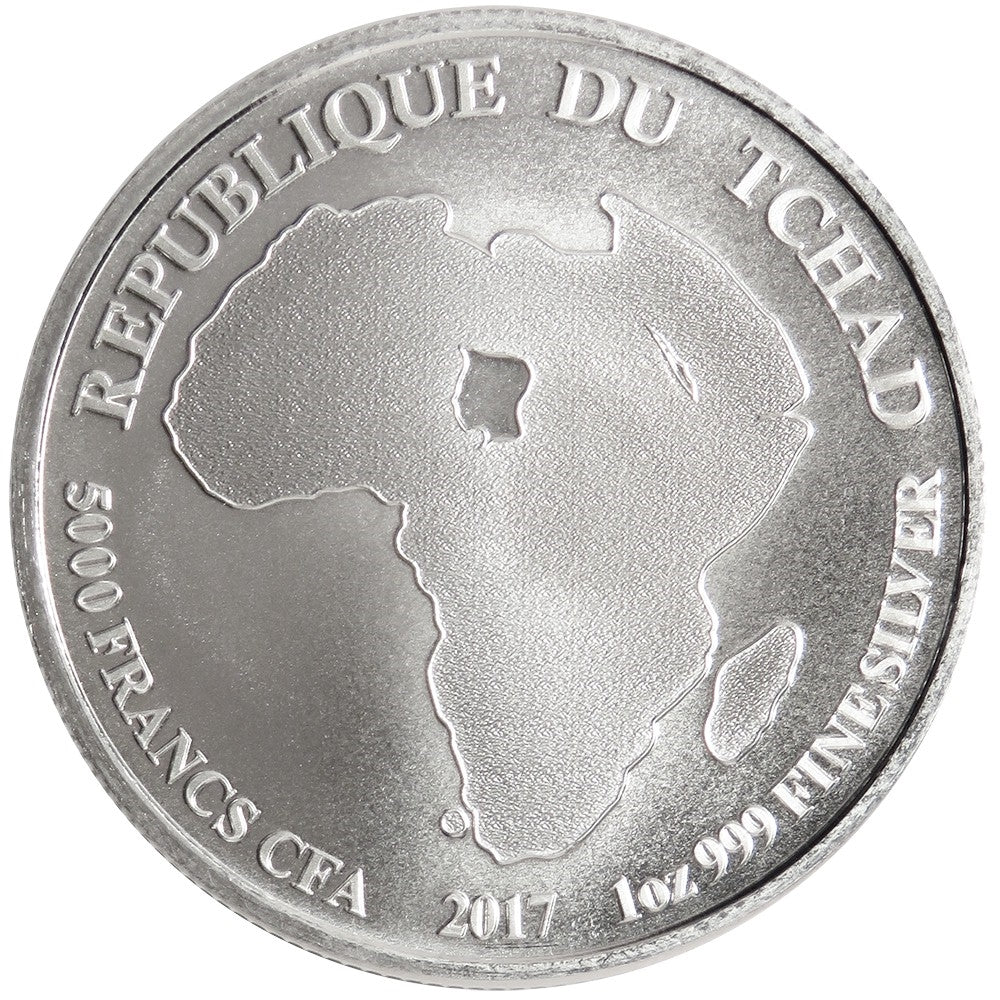 2017 Republic of Chad 5000 Francs CFA African Lion 1oz. .999 Fine Silver (No Tax)