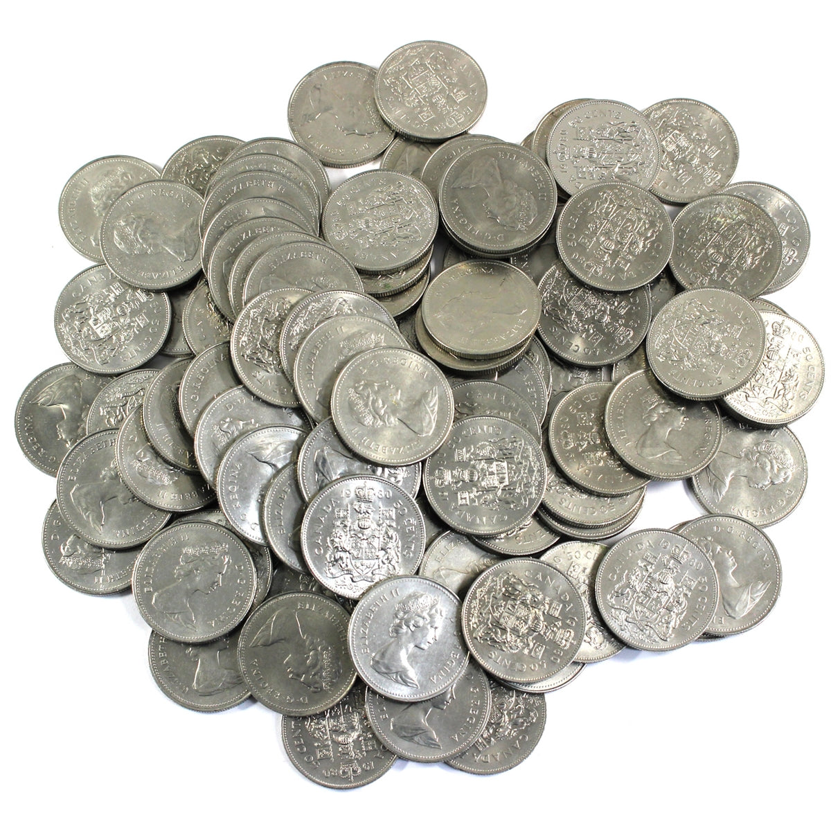 Lot of 100x 1980 Canada 50-cents, 100Pcs
