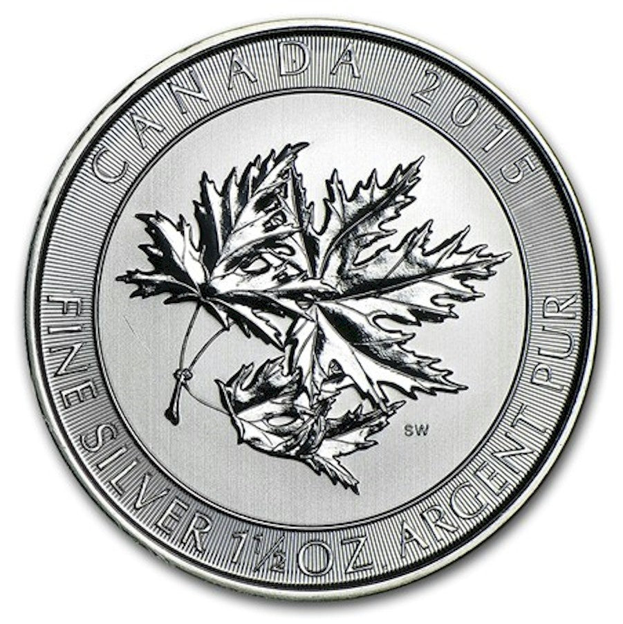 2015 Canada $8 Superleaf Maple 1.5oz. .999 Silver (No Tax) Light Toning/Hairline Scr