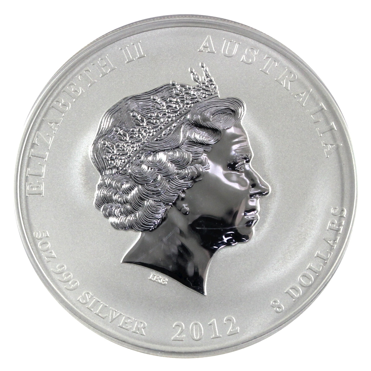 2012 Australia $8 Lunar Year of the Dragon 5oz .999 Silver (No Tax) Capsule Scr