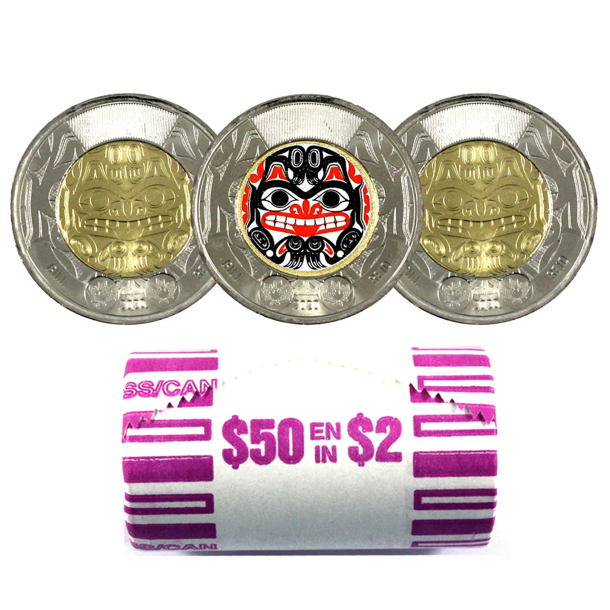2020 Canada $2 Bill Reid Some Coloured Original Roll of 25pcs.