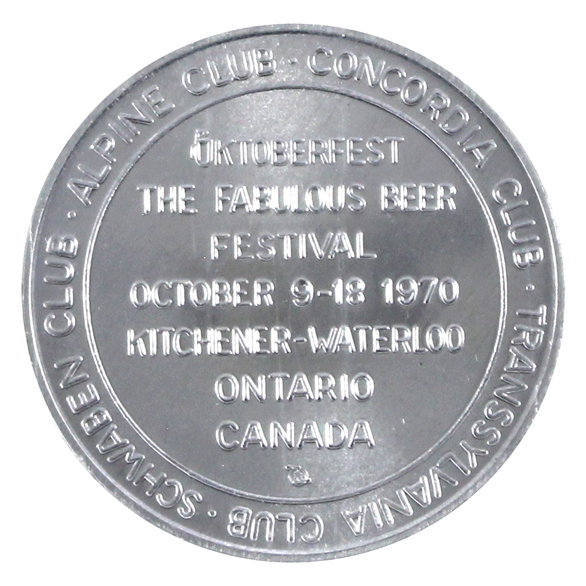 1970 K-W Oktoberfest Medallion: Fabulous Beer Festival