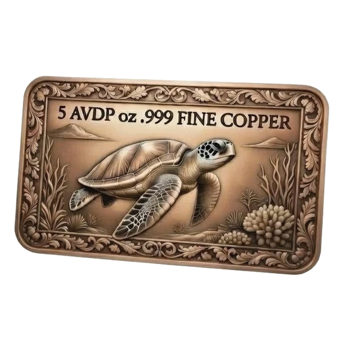 Giant Sea Turtle Coloured 5oz .999 Copper Art Bar