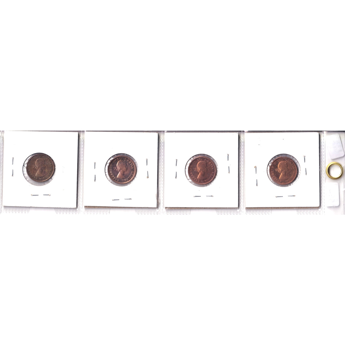 4x 1956, 1958, 1959 & 1960 Canada 1-cents Proof Like, 4Pcs (Toned, spot, or impaired)