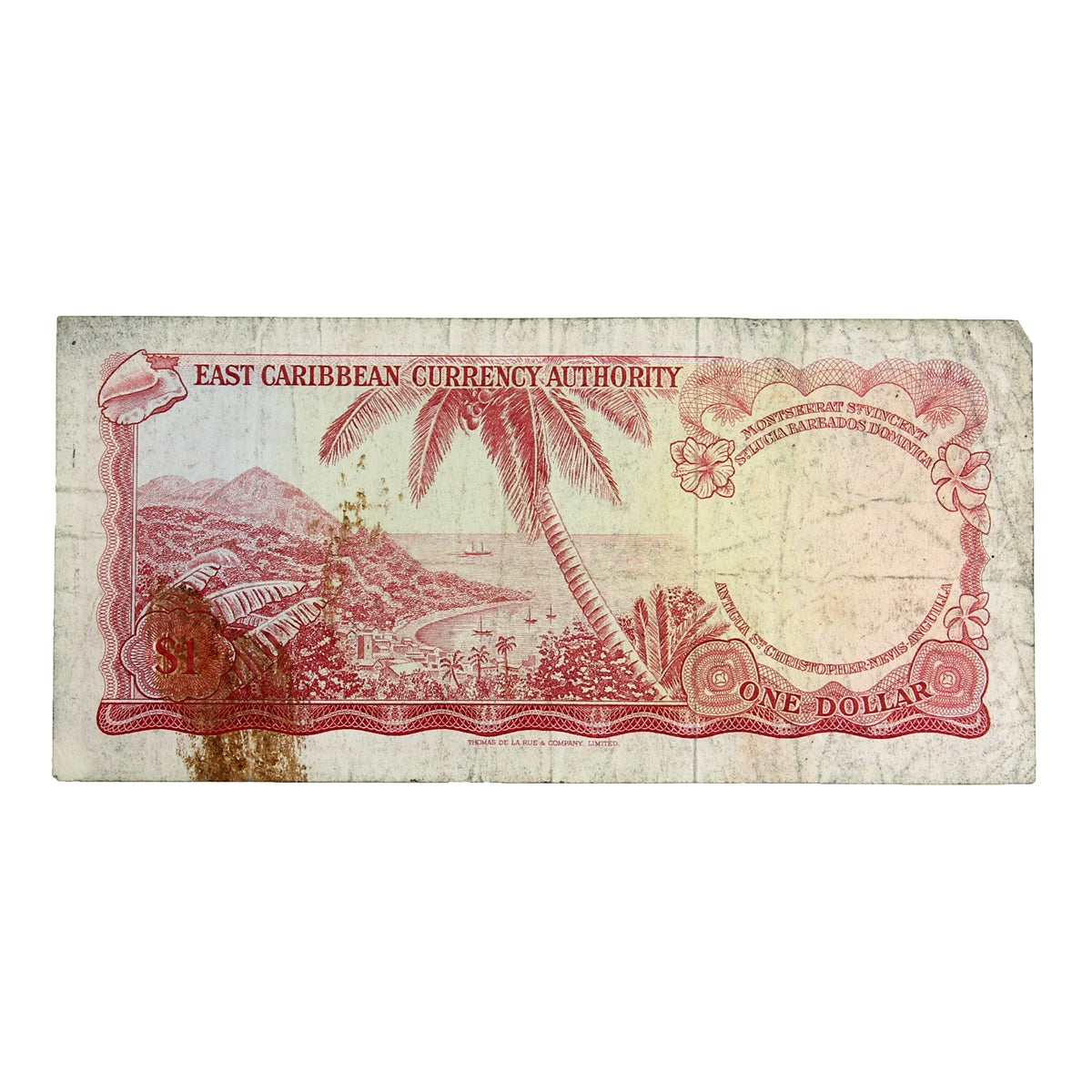 East Caribbean States Note 1965 1 Dollar Pick #13a, VF (Tear or Damaged)