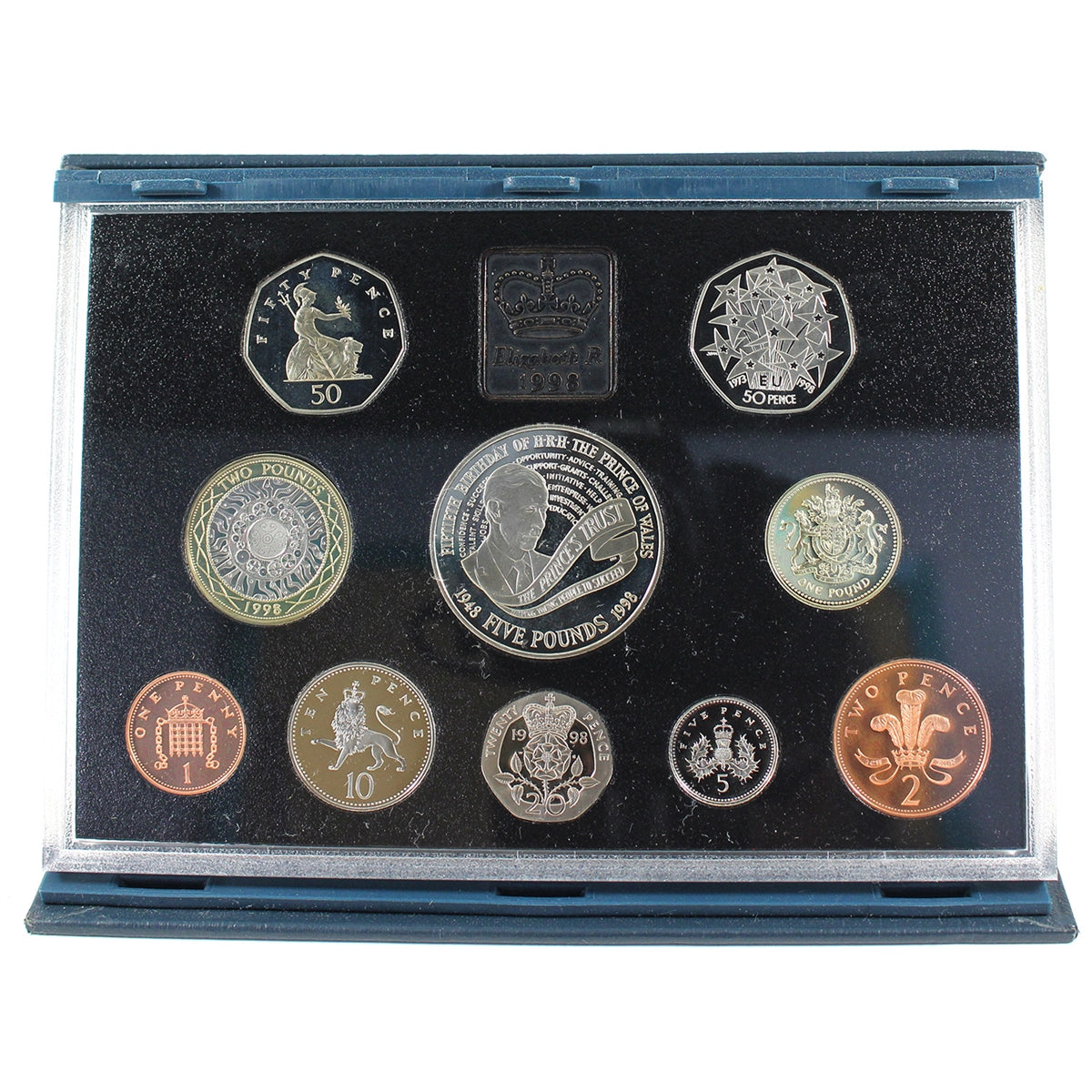1998 Great Britain Proof Coin Collection of 10 Coins in Case (Toned)