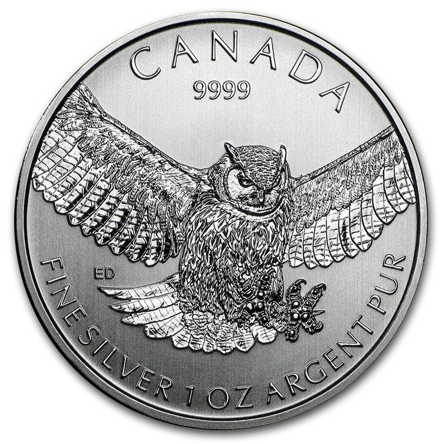 2015 Canada $5 Great Horned Owl 1oz Silver (No Tax) May be lightly Toned