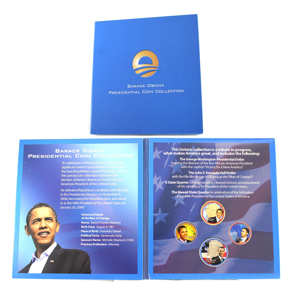 Barack Obama Presidential Coin Collection of 4x Specially Colourized Coins (Issues)