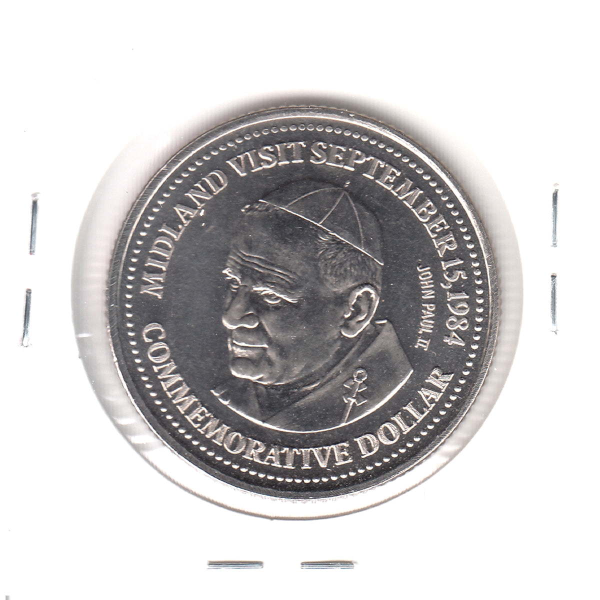 1984 Midland, ON, Trade Dollar Token: Martyrs' Shrine & Papal Visit