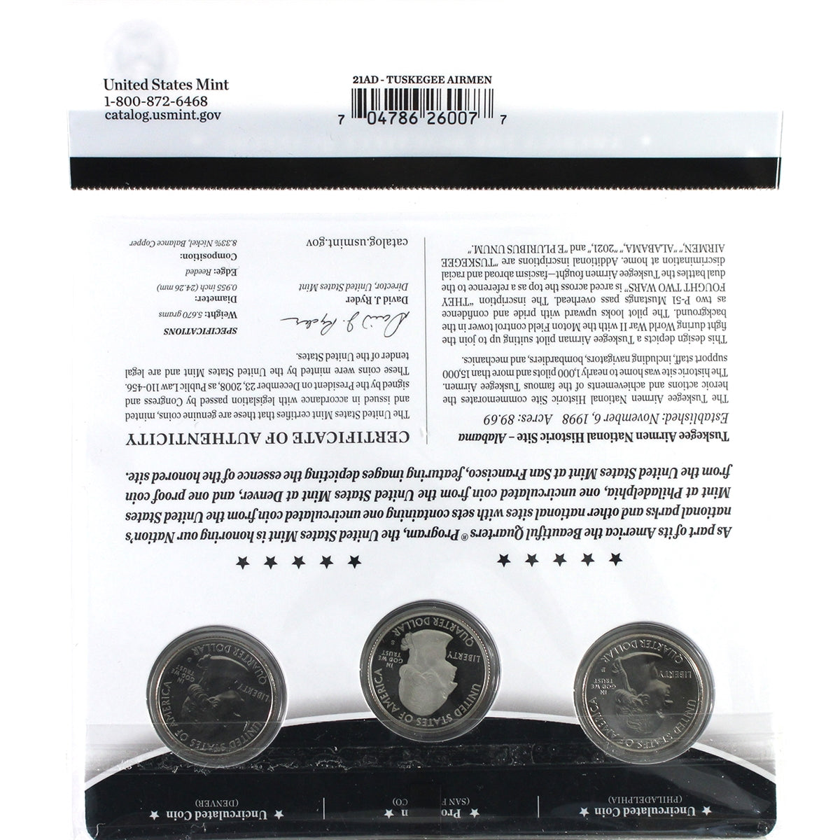 2021 PDS USA National Parks Quarters: Tuskegee Airmen 3-Coin Set (Issues)