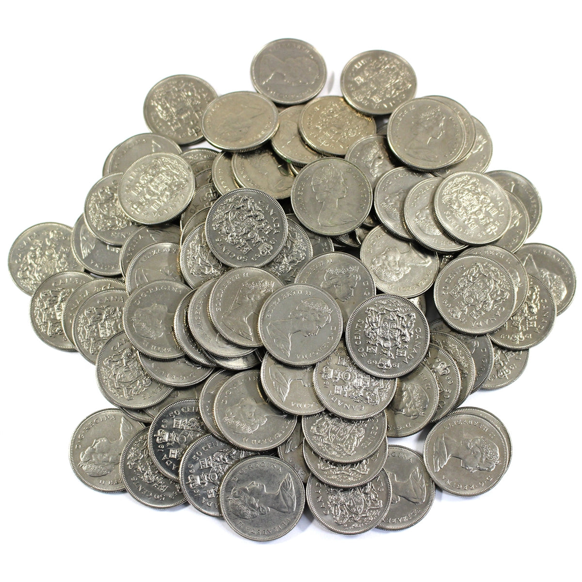 Lot of 100x 1969 Canada Nickel 50-cents, 100Pcs