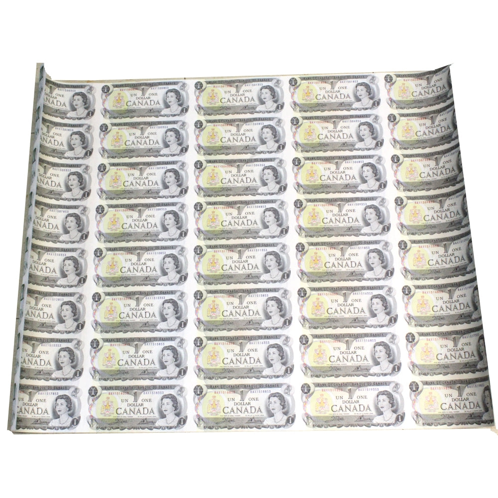1973 $1 Replacement Uncut Sheet of 40 notes with BAX Prefix 5x8 Format