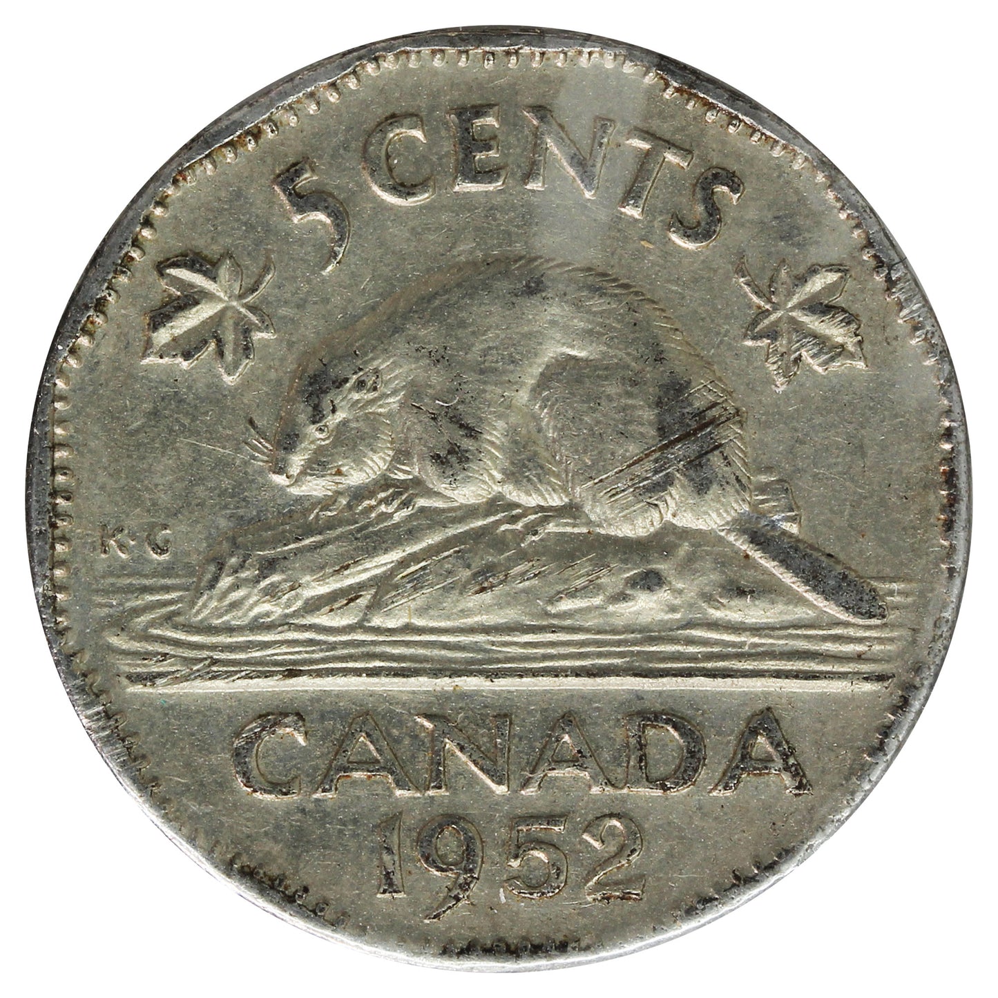 1952 No Chrome Canada 5-cents Very Fine (VF-20) scratch, cleaned or impaired