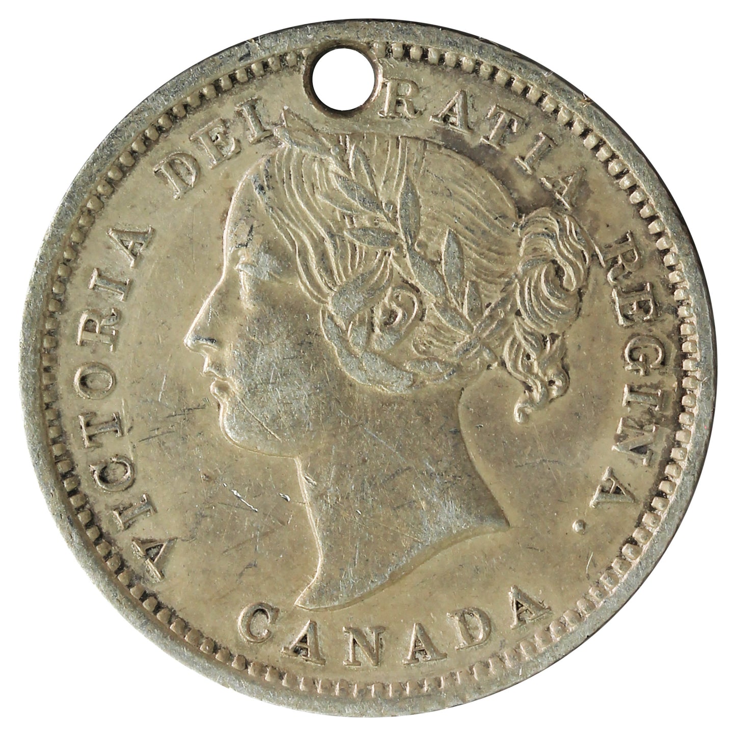1858 Canada 10-cents Extra Fine (EF40) Hole