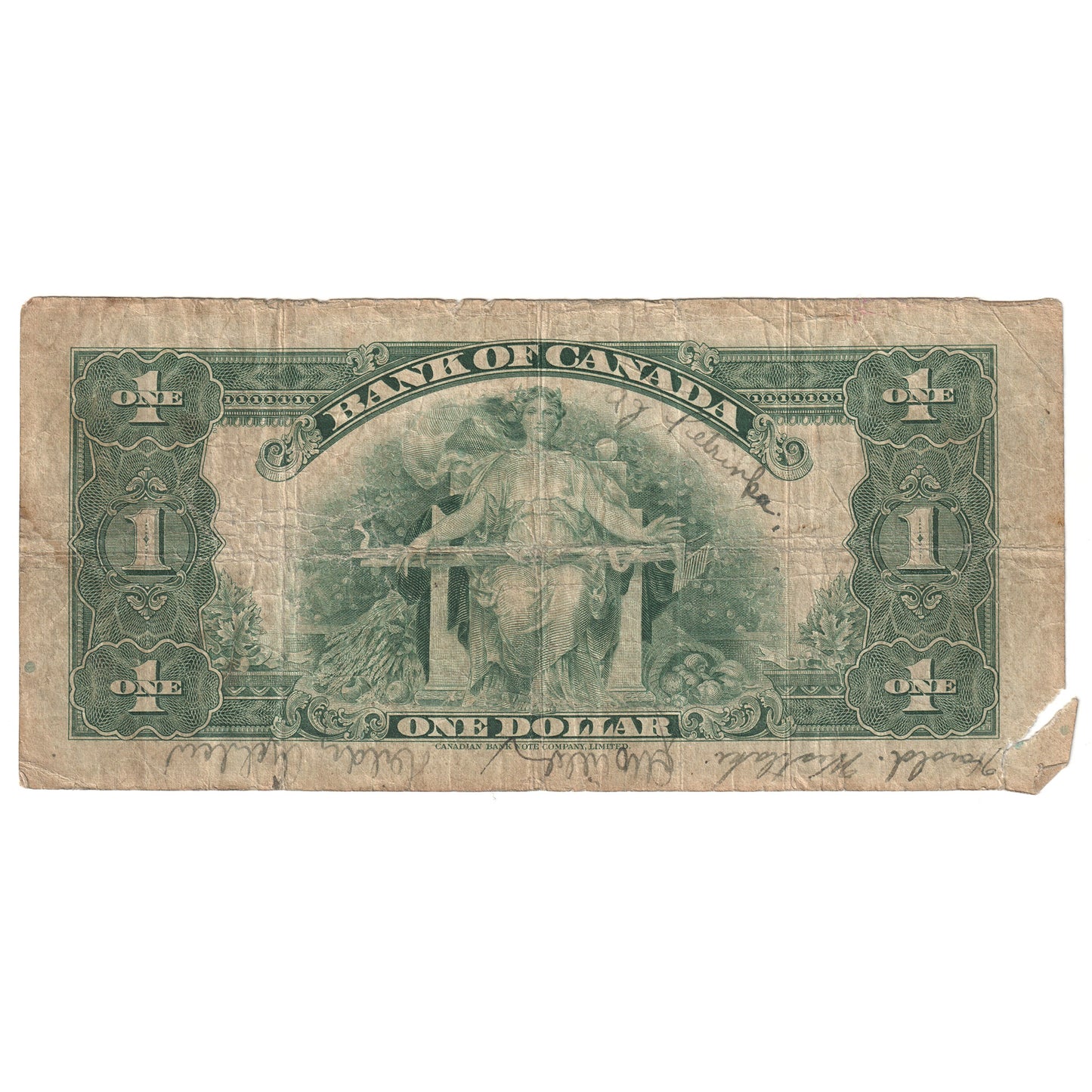 BC-1 1935 Canada $1 Osborne-Towers English B, VG-F (Dam'g)