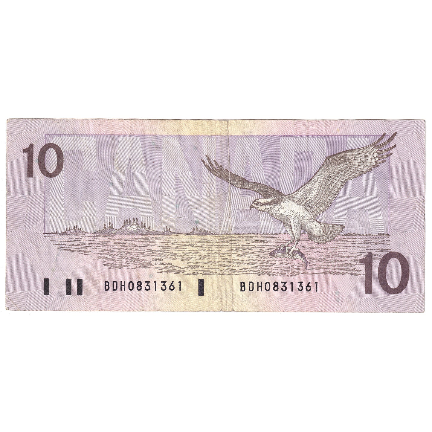 BC-57a 1989 Canada $10 Thiessen-Crow, BDH, F-VF (Dam'g)