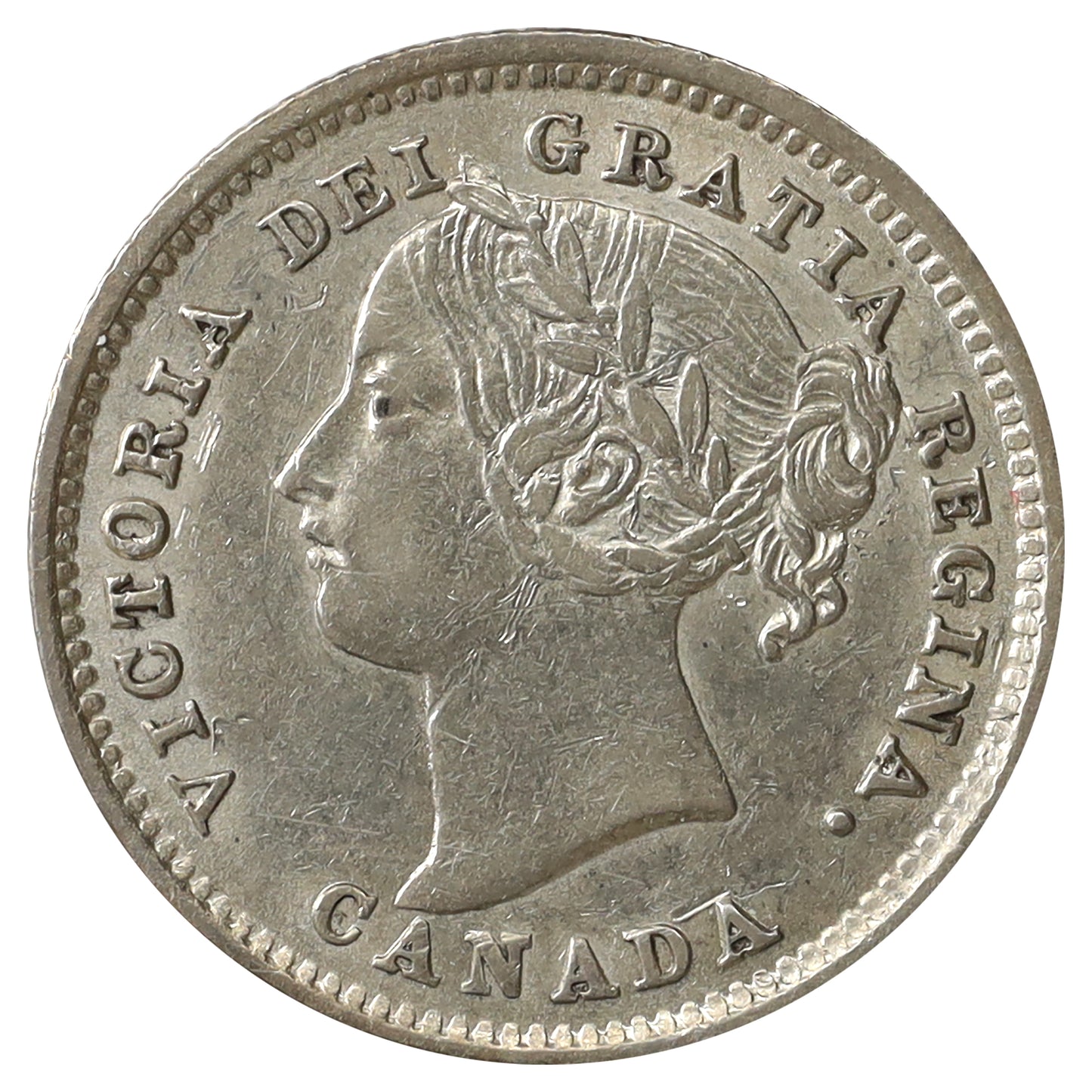 1885 Obv. 4 Canada 10-cents EF-AU (EF45) Scratched, marks, or impaired