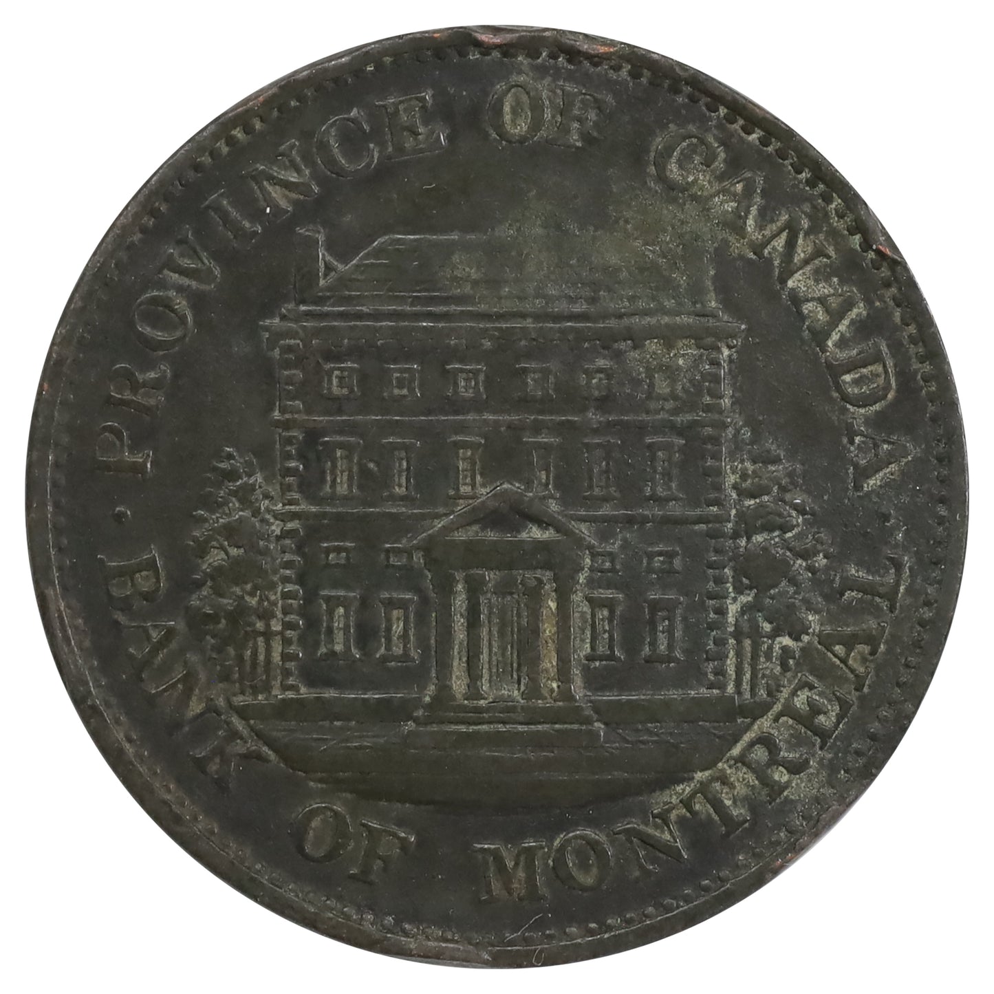 PC-1A2 1842 Bank of Montreal Halfpenny Token Fine (F12) Rim Bump