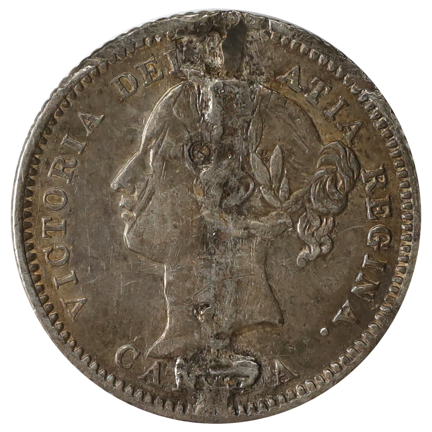 Love Token Struck on Canadian Victorian Dime: "HW"