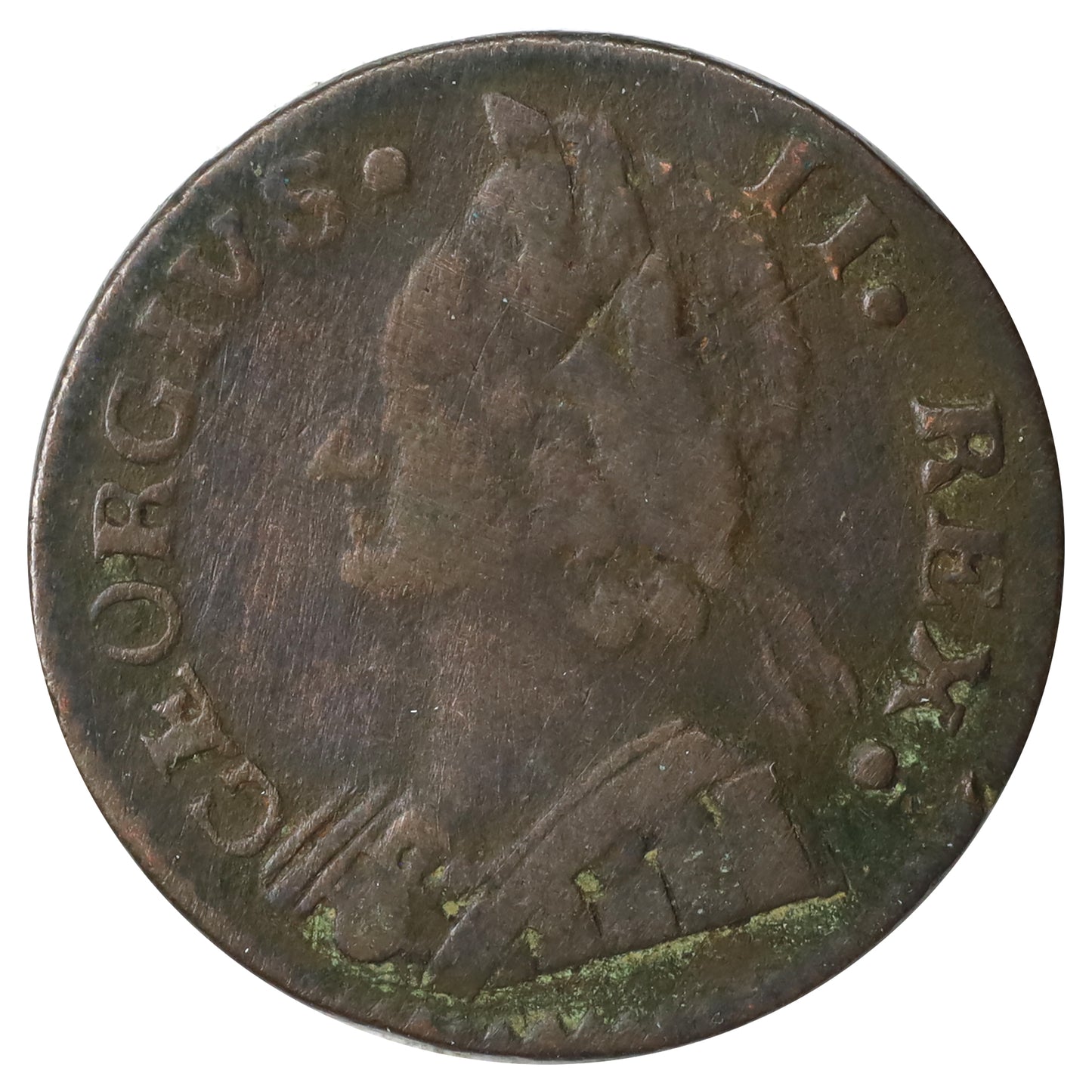 Great Britain 1747 George II Halfpenny Fine (F12) Bent