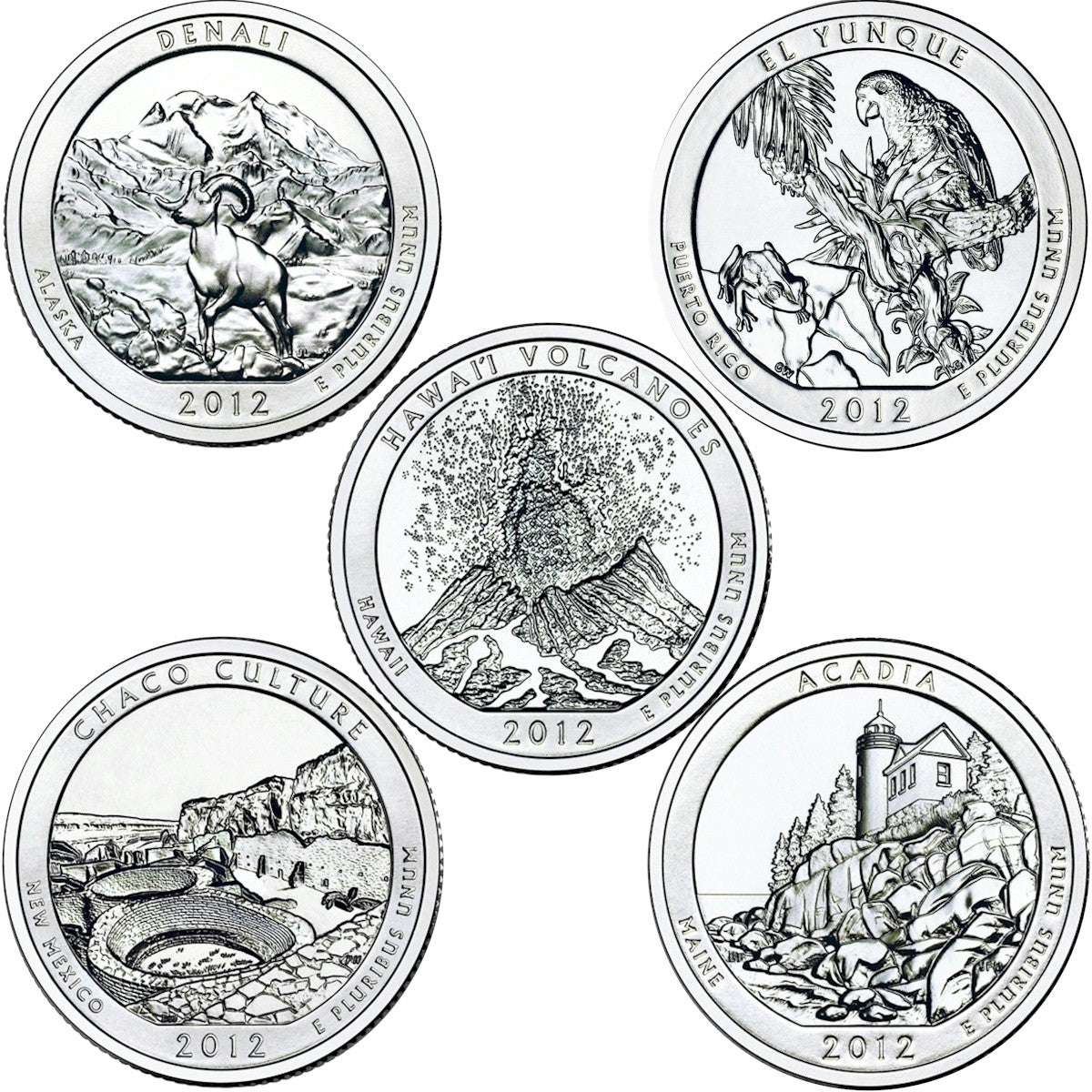 2012 US National Parks Quarter Set - P&D Singles (total of 10 coins)