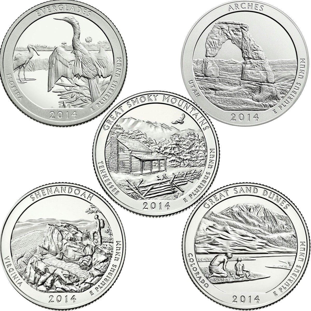 2014 US National Parks Quarter Set - P&D Singles (total of 10 coins)